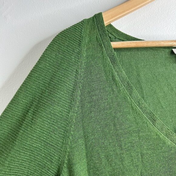 J Jill Dress Womens Large Green Linen Blend 3/4 Sleeve V Neck Pocket Pullover - Picture 3 of 10